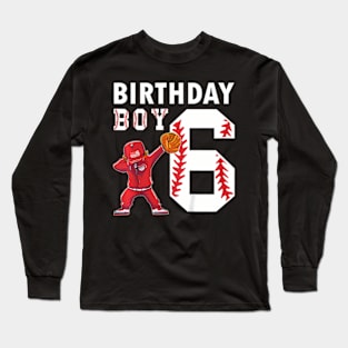 Kids 6 Years Old Boy Baseball Player 6Th Birthday Kids Long Sleeve T-Shirt